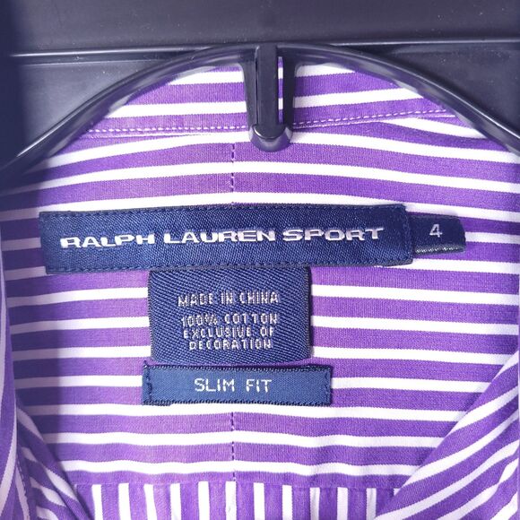 Ralph Lauren Shirt Womens 4 Striped Purple, White Pony Slim Fit - Picture 9 of 10